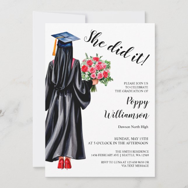 Invitación Ella Lo Hizo Musulmán De Graduación De Hiyab Acuar (Anverso)
