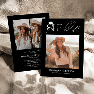 Invitación Ella Lo Hizo Negro 3 Fiesta de Graduación con Foto