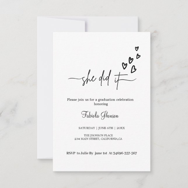 Invitación Ella lo hizo simple celebración de graulas honrand (Anverso)