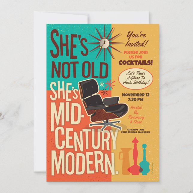Invitación Ella no es vieja, soy Fiesta moderno de mediados d (Anverso)