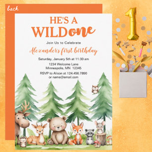 Invitación Ella o Él son animales salvajes de Woodland 1er B-