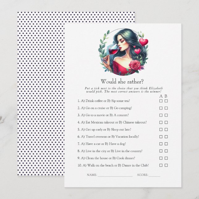 Invitación ¿Ella Preferiría? Borracha de Amor Juego para Desp (Anverso / Reverso)