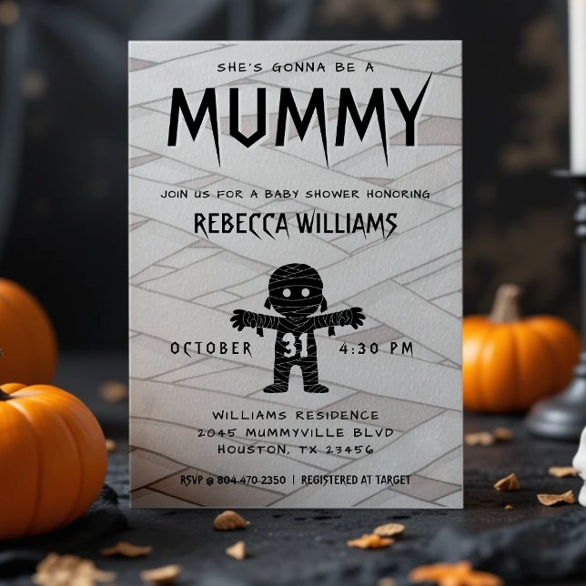 Invitación Ella va a ser un Baby Shower de Halloween momia (She's Gonna Be a Mummy Halloween Baby Shower Invitation)