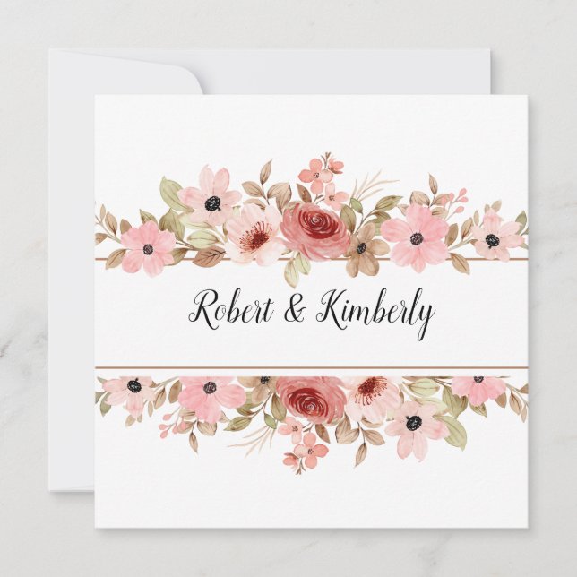 Invitación ELLE Flor Rosa Elegante Boda (Anverso)