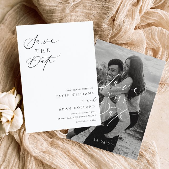 Invitación Ellesmere Boda Minimalista moderna salva la fecha (Save The Date Ellesmere White )
