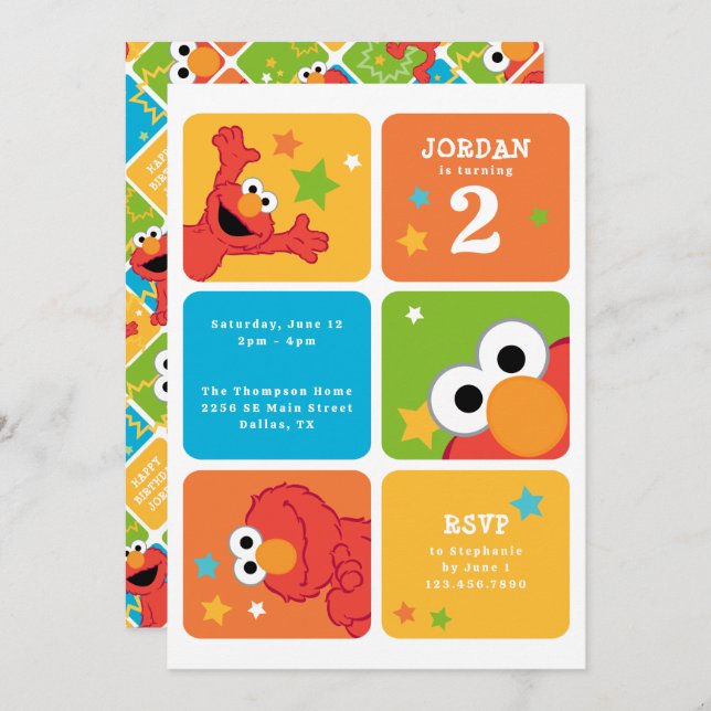 Invitación Elmo Color Block Birthday Party (Anverso / Reverso)