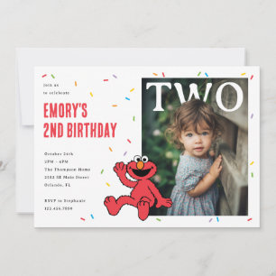 Invitación Elmo Rojo Confeti Segundo Cumpleaños