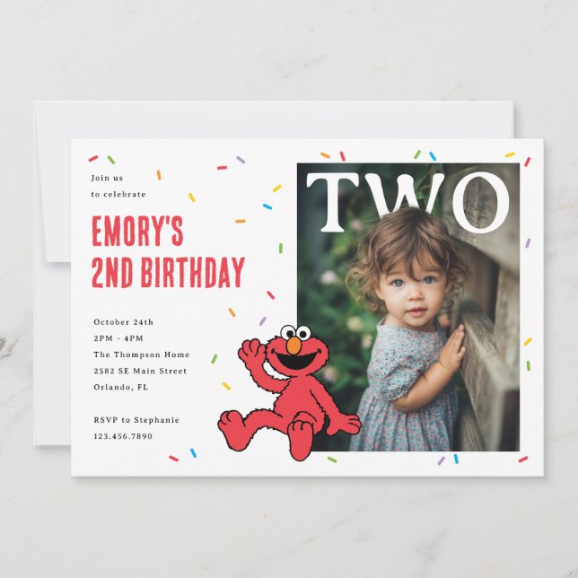Invitación Elmo Rojo Confeti Segundo Cumpleaños (Anverso)