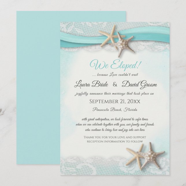 Invitación Elogiamos Starfish Vintage Beach Wedding (Anverso / Reverso)