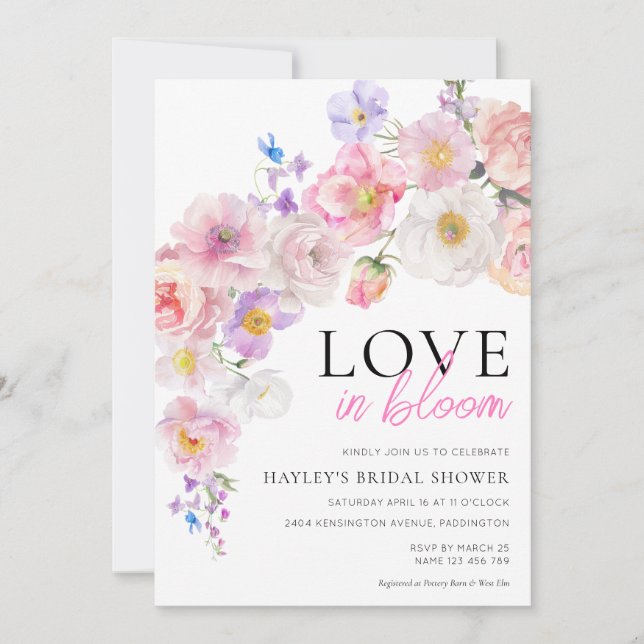 Invitación Eloise Pink Floral Love In Bloom Bridal Shower (Anverso)