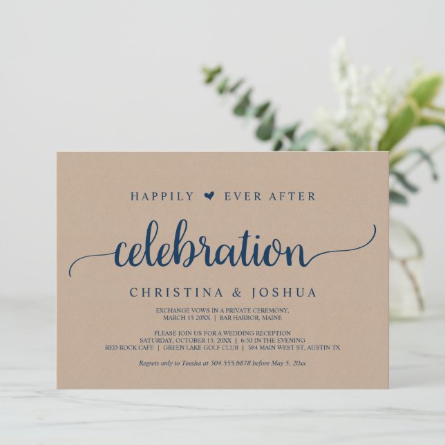 Invitación Elopamiento de boda, Celebración Felices por Siemp (Anverso de pie)