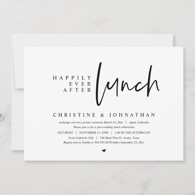 Invitación Elopamiento de boda, fiesta de almuerzo feliz para (Anverso)