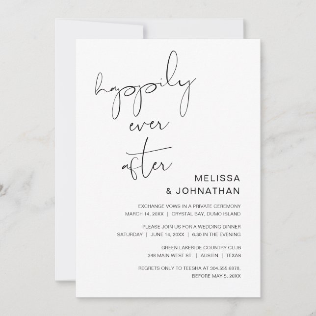 Invitación Elopamiento de boda, fiesta de feliz para siempre  (Anverso)