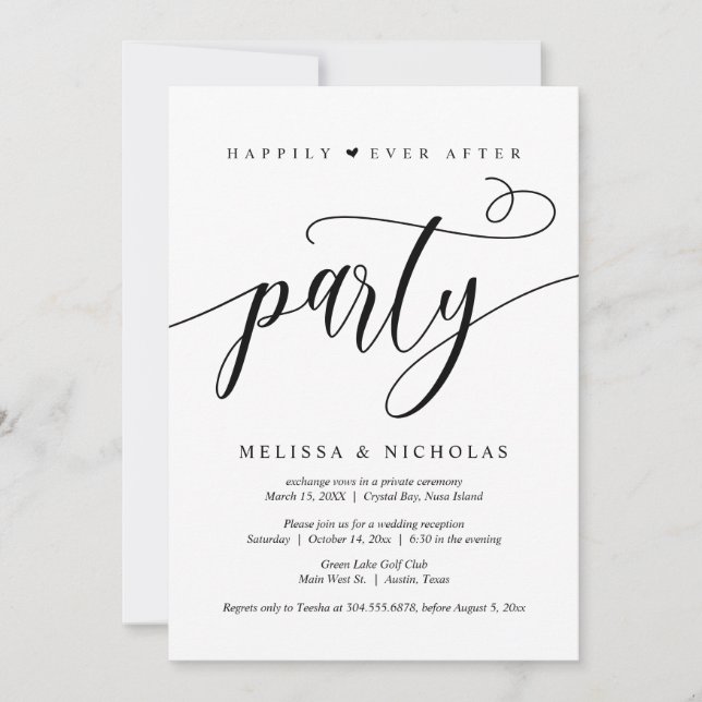 Invitación Elopamiento de Boda, Fiesta Feliz para Siempre (Anverso)