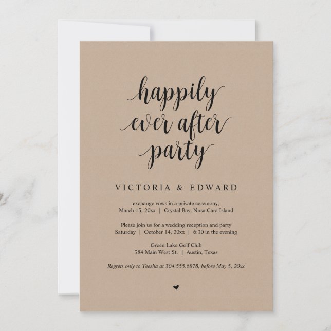 Invitación Elopamiento de boda, Fiesta Feliz para Siempre, kr (Anverso)