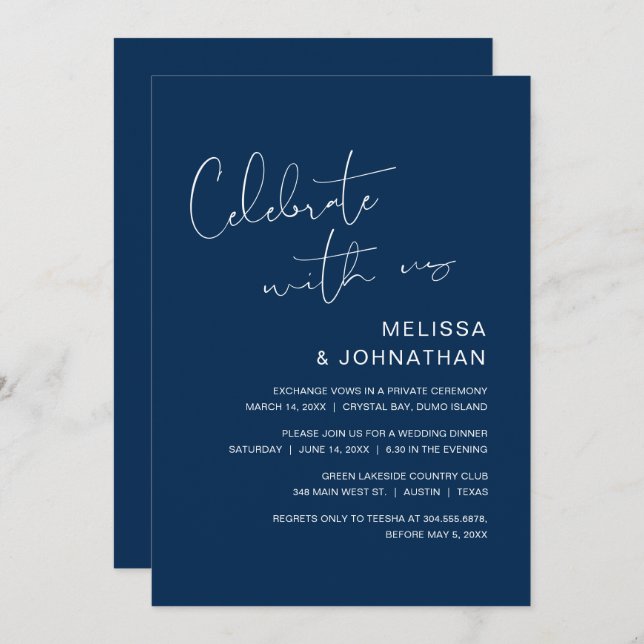 Invitación Elopamiento de boda moderno, Celebra con nosotros  (Anverso / Reverso)