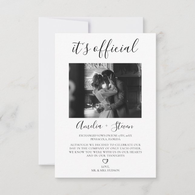 Invitación Elopement Announcement With Photo, We Got Married (Anverso)