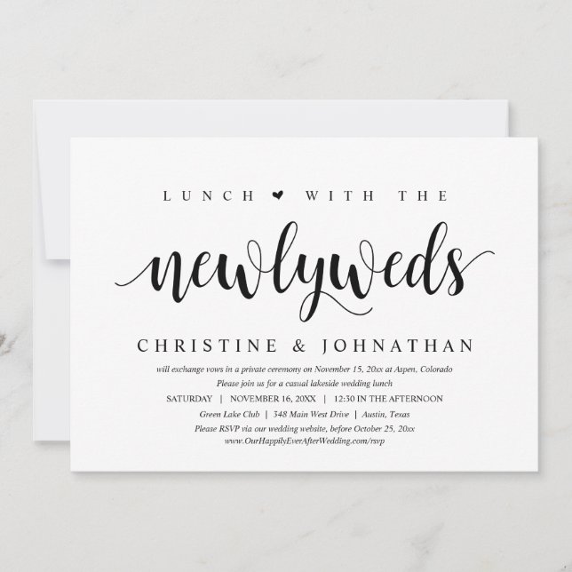 Invitación Elopement boda, Almuerzo Con Los Recién Matados (Anverso)