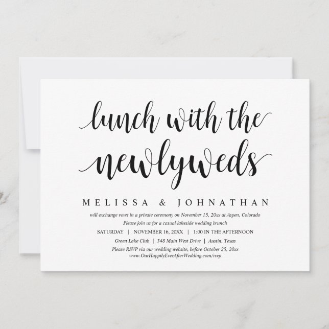 Invitación Elopement boda, Almuerzo Con Los Recién Matados (Anverso)