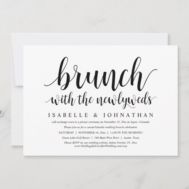 Invitación Elopement boda, Brunch con los recién casados (Anverso)