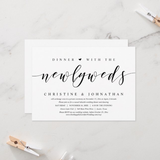 Invitación Elopement boda, cena con los recién casados (Anverso/Reverso In Situ)