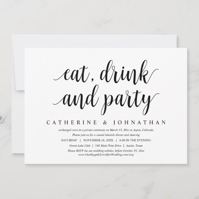 Invitación Elopement boda, come, bebe y Fiesta (Anverso)