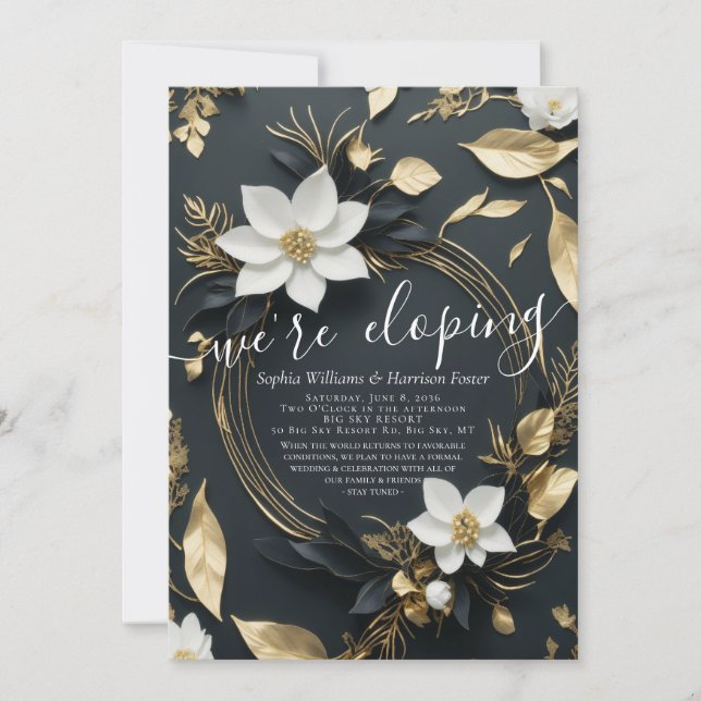 Invitación Elopement, Boda de fotografía de guirnaldas con fl (Anverso)
