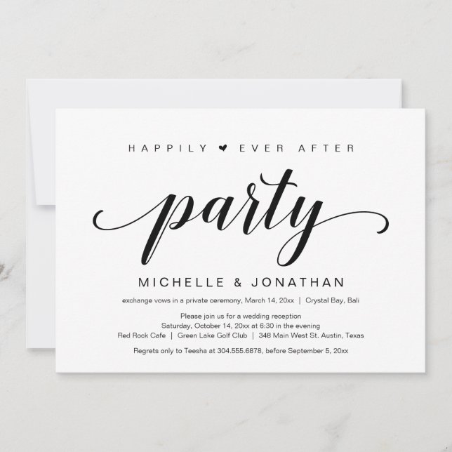 Invitación Elopement boda, elegante guión negro (Anverso)