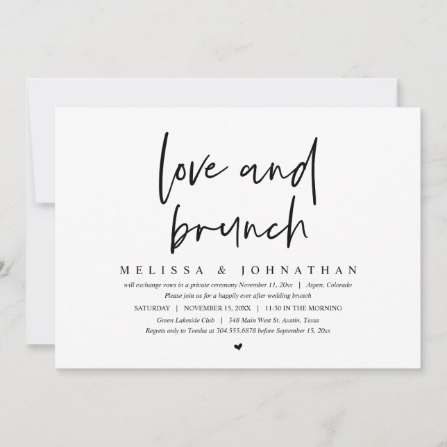 Invitación Elopement boda, Love and Brunch (Anverso)