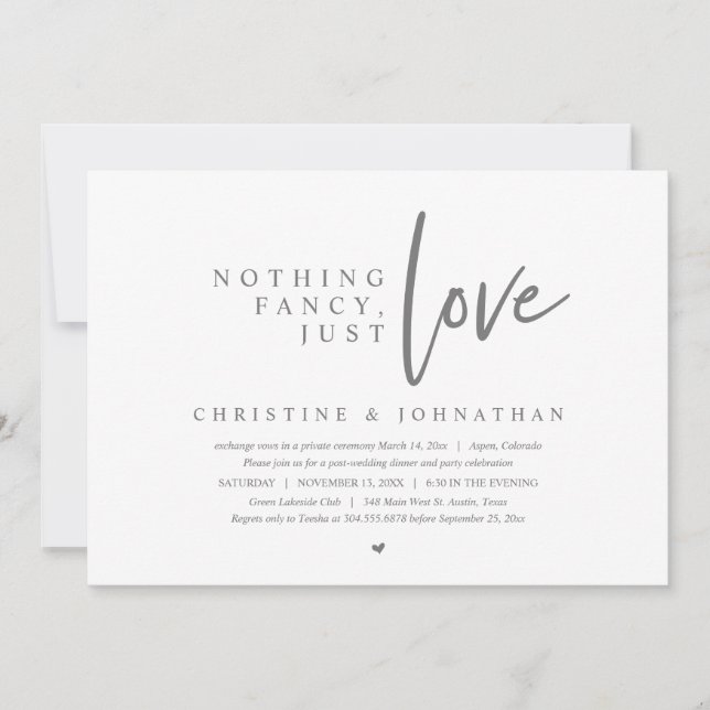 Invitación Elopement boda, Nothing Fancy, Just Love (Anverso)