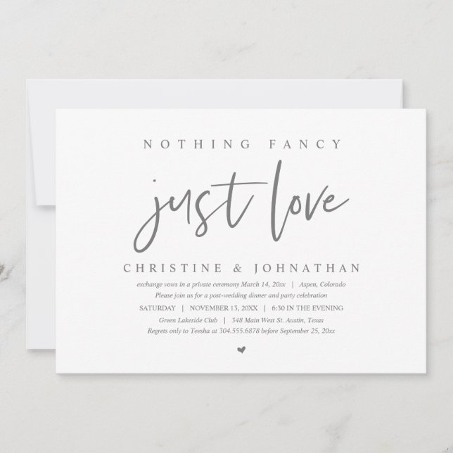 Invitación Elopement boda, Nothing Fancy, Just Love (Anverso)