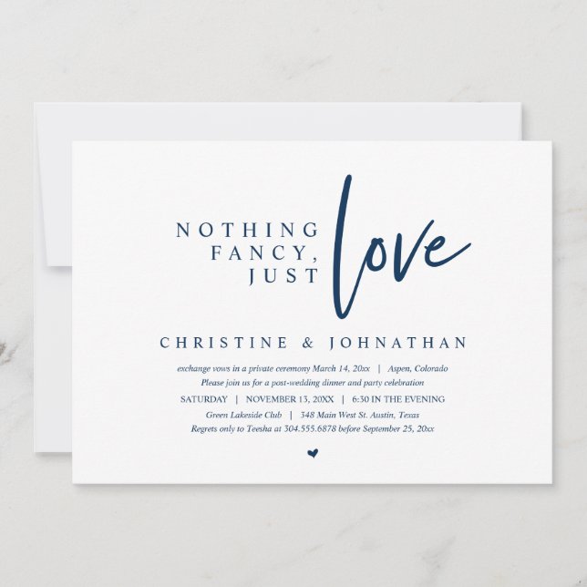 Invitación Elopement boda, Nothing Fancy, Just Love (Anverso)