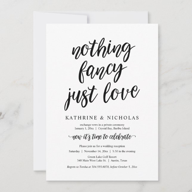Invitación Elopement boda, Nothing Fancy, Just Love (Anverso)