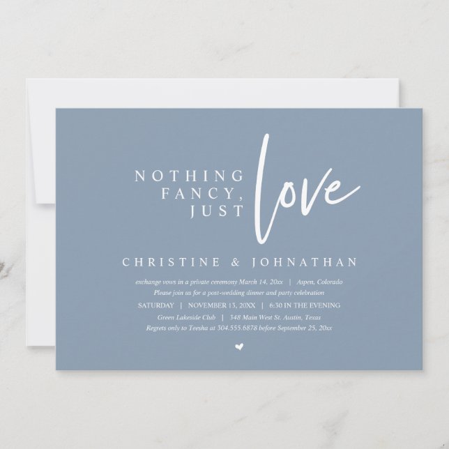 Invitación Elopement boda, Nothing Fancy, Just Love (Anverso)