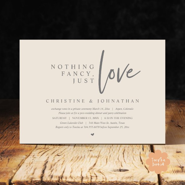 Invitación Elopement boda, Nothing Fancy, Just Love (Nothing Fancy Just Love Modern Casual Wedding Elopement Dinner Party Invitation Card PDF Cream Grey)