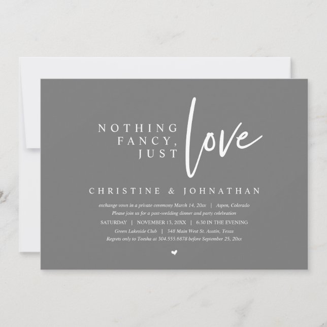 Invitación Elopement boda, Nothing Fancy, Just Love (Anverso)
