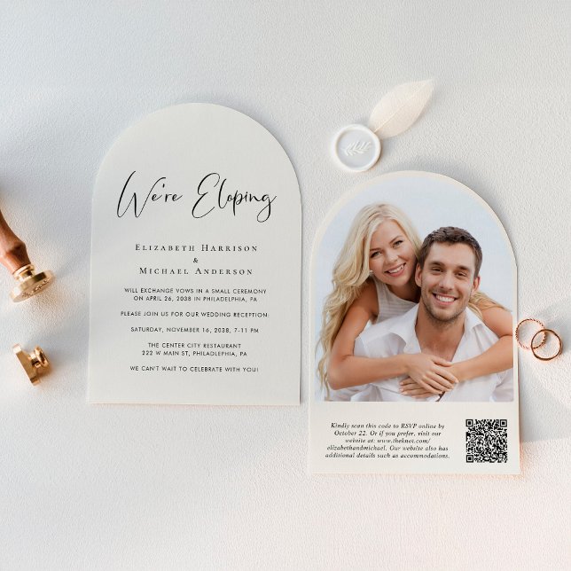 Invitación Elopement Código QR Foto Arco de boda Recepción de (From private vows to a grand party - invite family and friends to celebrate your marriage!)