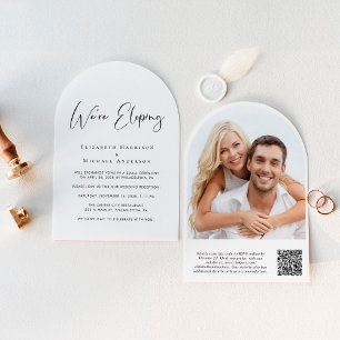 Invitación Elopement Código QR Foto Arco de boda Recepción de
