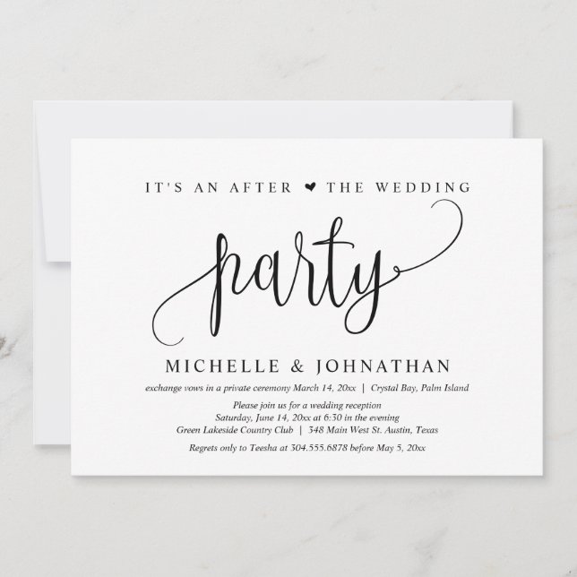 Invitación Elopement de boda, es una fiesta después de la bod (Anverso)