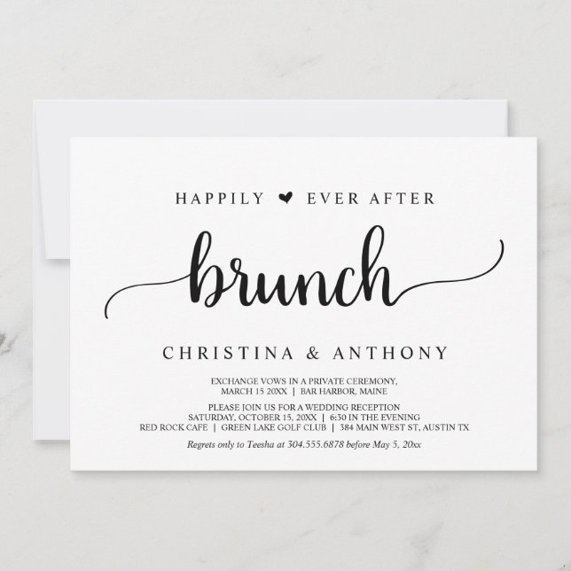Invitación Elopement, Desayuno Brunch de Felices Para Siempre (Anverso)