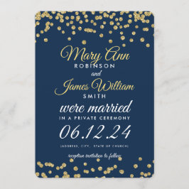 Invitación Elopement Gold Faux Purpurina Confetti Navy Blue