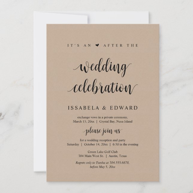 Invitación Elopement, it an after Wedding Party, Kraft (Anverso)