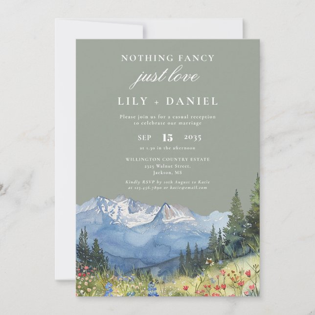 Invitación Elopement Mountain Sage Green Wedding Reception (Anverso)