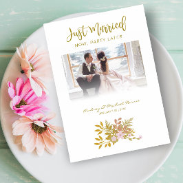 Invitación Elopement Photo Wedding Elegant Floral Fake Golden