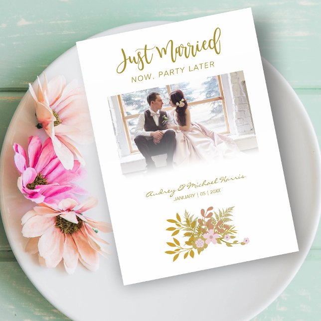 Invitación Elopement Photo Wedding Elegant Floral Fake Golden (Subido por el creador)