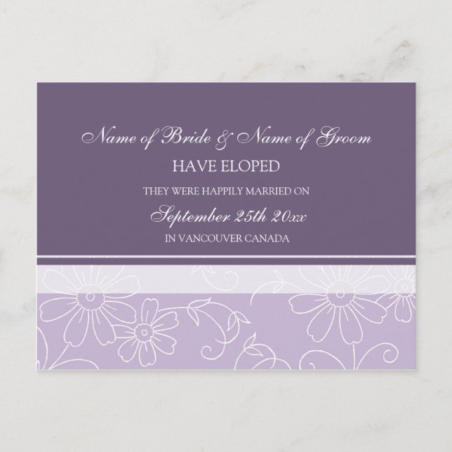 Invitación Elopement postcards Purple Floral (Anverso)