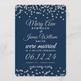 Invitación Elopement Silver Purpurina Confetti Navy Blue