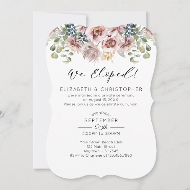 Invitación Eloprimimos a Mauve Peonies Boda Floral Elopement (Anverso)