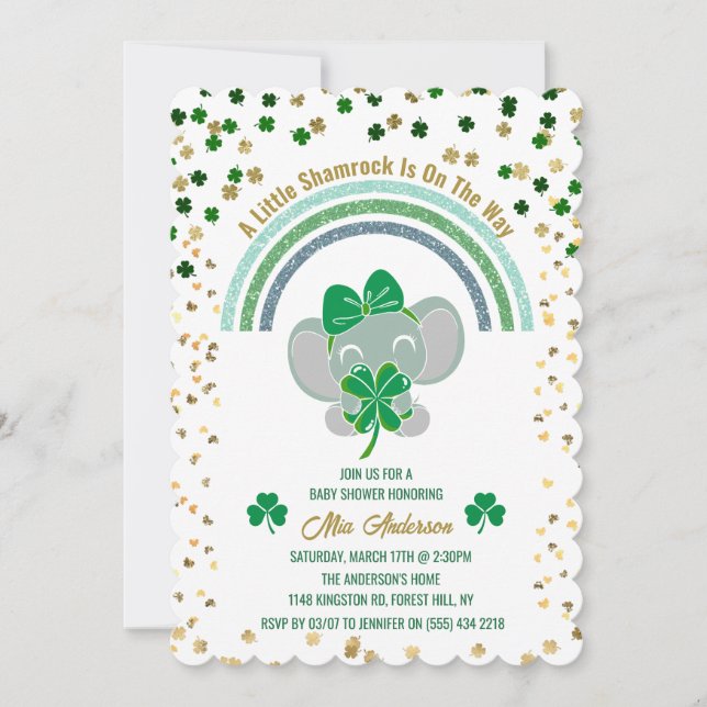 Invitación Elphant Little Shamrock St Patricks Baby Shower (Anverso)