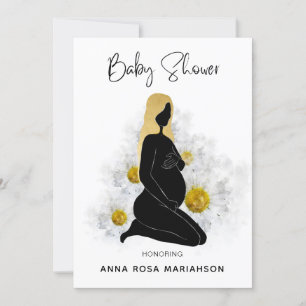 Invitación *~* Embarazada Floral Mujer Dorada Negra Baby Show